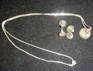 Vintage Silver Hershey Kiss Pendant & Pierced Earrings Signed 925 22 " Box Chain