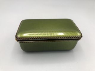 1940s Vintage Brass Evans Hand Enameled Green Trinket Jewelry Box