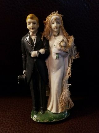 Vintage 20s Style Bisque Bride Groom Figurine Wedding Cake Topper Occupied Japan