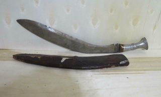 Vintage Middle Eastern Short Sword Knife W Leather Wood Scabbard Aluminum Handle