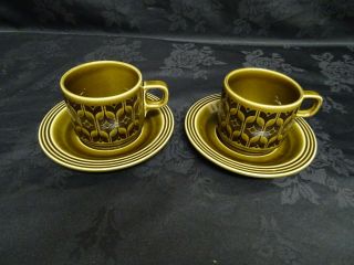 Pr Vintage Hornsea Green Heirloom Tea/coffee Cups & Saucers
