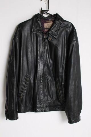 Authenic Blues 90s Vintage Leather Black Bomber Jacket - Size Xl (v - B6)
