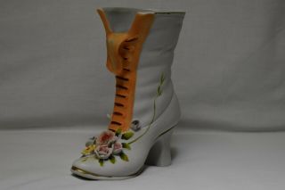 Vtg.  Ceramic Victorian Boot Vase Planter W/ Raised Flowers