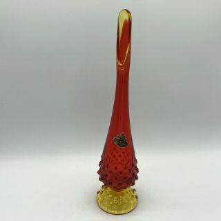 Vintage Fenton Hobnail Glass Amberina Swung Bud Vase Red Yellow 10 1/2”