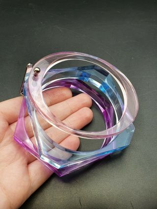 Vintage 1980s Thierry Mugler Pink Blue Purple Lucite Joined Triple Bangle