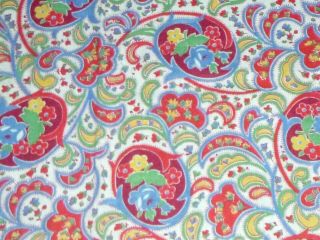Vtg 40s 50s Cotton Lightweight Fabric Multi Color Floral Paisley 36 " X 1.  33 Yds