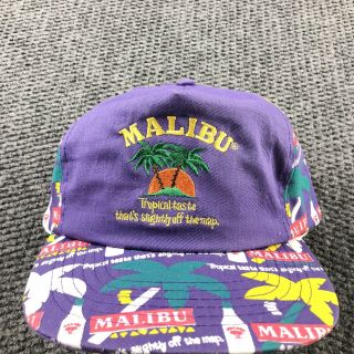 Vintage 80s 90s Malibu Rum Liquor Advertising Snapback Hat Cap Floral Frat