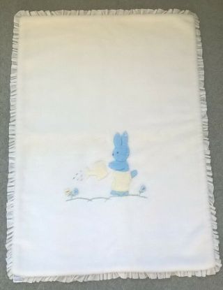 Vintage Kamella Baby Cot/pram Blanket With Rabbit Applique 1960 