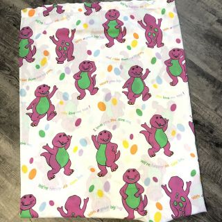 Barney The Dinosaur Flat Bed Twin Sheet " I Love You " Vintage 1992 - Craft Fabric