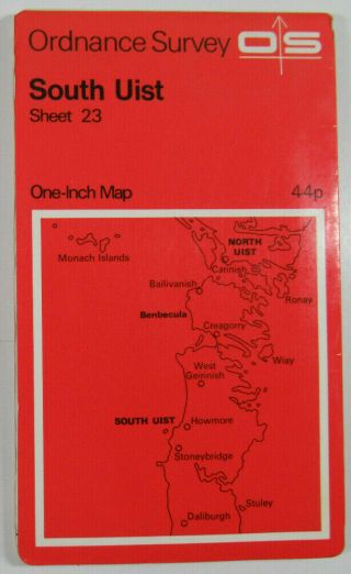1969 Old Vintage Os Ordnance Survey One - Inch Seventh Series Map 23 South Uist