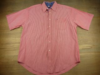 Vintage Tommy Hilfiger Mens Size Xl Red With White Stripes Long Sleeve Shirt
