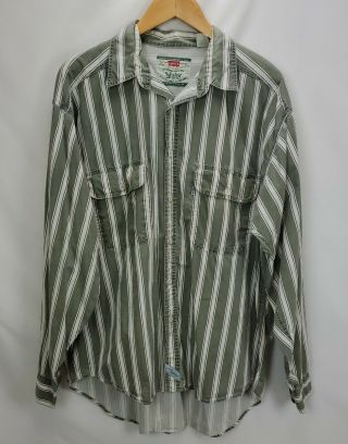 Vintage Levis Mens Button Shirt Size Xl Olive Green Stripe Long Sleeve Cotton