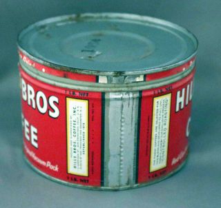 Vintage Hills Brothers One - Pound Tin Coffee Can with Matching Slip Lid 2