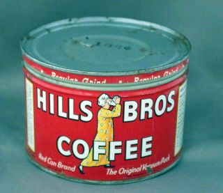 Vintage Hills Brothers One - Pound Tin Coffee Can with Matching Slip Lid 3