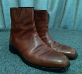 Vintage Florsheim Brown Leather Beatle Ankle Boot Side Zipper Size 8d