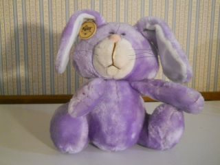 Russ Berrie Purple Plush Easter Bunny Rabbit " Brucie " Pink Nose Tags Korea Vtg