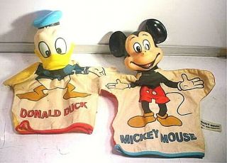 2 Vintage Walt Disney Productions Hand Puppets - Donald Duck & Mickey Mouse - Japan