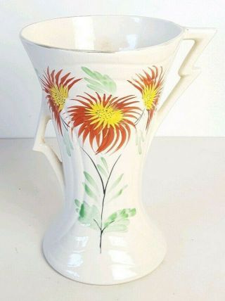 Vintage Art Deco Hand Painted Vase Arthur Wood Ceramic Two Handle Floral 1930s