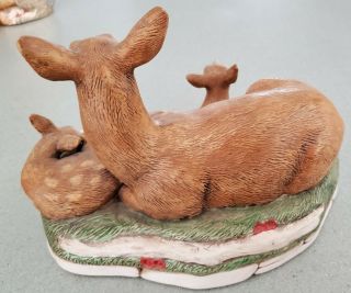 Vintage Lifelike Ceramic Hand Painted Deer Family Figurine Signed & Dated 1982 2