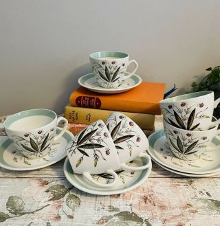 Set Of 6 X Alfred Meakin Vintage Hedgerow Teaset Teacups And Saucers Circa 1960