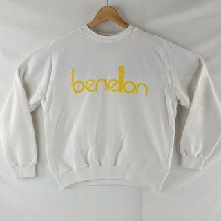 Vtg 80s United Colors Of Benetton Sweatshirt Usa White Distressed Large Slim Fit