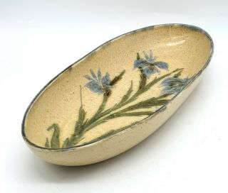Vintage Hand Painted Studio Pottery Bread Dish - Blue Flowers - Vgc