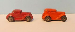 Vintage 1930s Barclay Slush Cast Metal Orange & Red Cars For Car Transporter