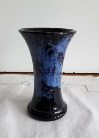 Vintage Drip Glazed Studio Blue Vase By Gwenni Pottery