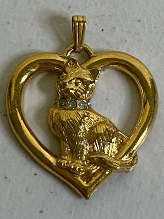 Vintage Avon Cat Pendant Gold Tone Rhinestone Collar