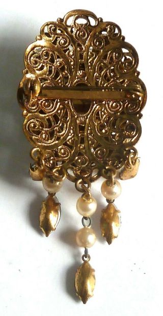 A VINTAGE 1950s GOLD TONE CZECH BROOCH WITH BLUE CARNIVAL GLASS STONES 3
