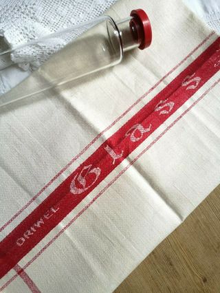 Vintage Irish Linen Driwel Glass Cloth Towel Turkey Red 1930 