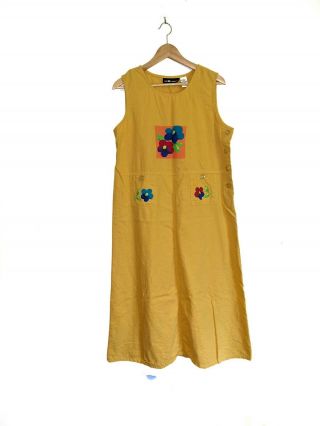 Vintage Sag Harbor Linen Cotton Floral Summer Maxi Dress Cute Size 14