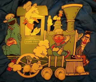 Vintage Sesame Street Big Bird & Friends Kids Coat/ Hat Wall Hanging Locomotive
