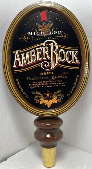 Vintage 1996 Michelob Amber Bock 8 Inch Wooden Brass Beer Bar Tap Handle Euc