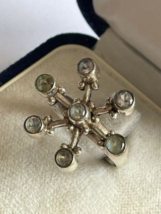 Vintage 925 Silver & Moonstone Starburst Snowflake Style Dress Ring Size N 5.  2g