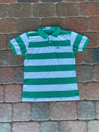 Vintage Izod Lacoste Polo Shirt Adult Large Green Striped Collared Mesh Tennis