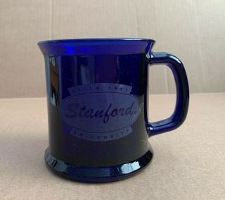 Heavy Vintage Stanford University Coffee Mug Cobalt Blue Glass Cup Made In Usa