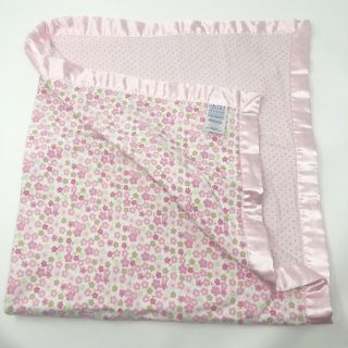 Child Of Mine Pink Floral Polka Dot Flannel Satin Trim Baby Blanket Carter’s Vtg