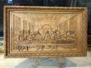 Vintage Last Supper Religious Wood Wall Plaque 12” By 19.  5” Christian