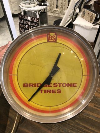 Rare Vintage Bridgestone Tires Advertising Light Up Clock Gas Oil Tires