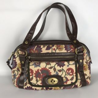 Fossil Long Live Vintage Floral Tapestry Carpet Bag Satchel Handbag Tan/brown