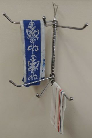 Vintage Mid Century Modern Chrome Wall Mount Towel Bar Adjustable Holder Rack