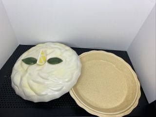 Vintage Ceramic Lemon Meringue Covered Pie Keeper Plate Japan