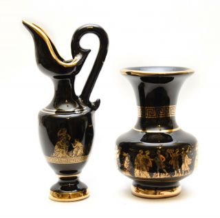 Vintage Small Vase Hand Made in Greece 24k Gold Cobalt Blue Art Pottery 3