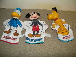 Vtg Disney Donald Duck Mickey Pluto Hand Puppet X 3 Cloth Vinyl Wdp 1960s Korea