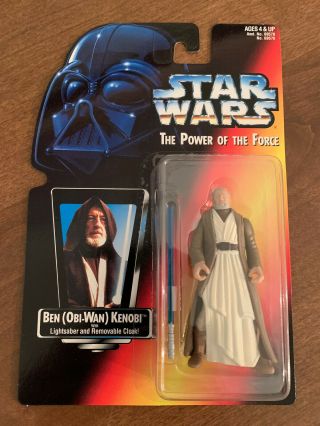 1995 Star Wars Potf - Obi Wan Kenobi With Lightsaber & Removeable Cloak Red Card