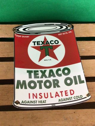 Vintage Texaco Motor Oil Can Porcelain Gasoline Gas Pump Plate Station Sign