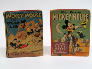 2 Vintage Walt Disney Mickey Mouse Better Little Books 1940s Cave Man Lazy Daisy
