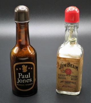 Vintage Mini Whiskey Bottle Lighters Jim Beam & Paul Jones Glass