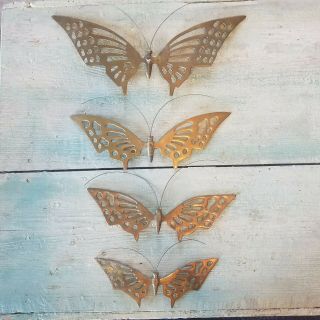 Vintage Brass Butterfly Set Of 4 Wall Hanging Butterflies Decor Mid Century Mcm